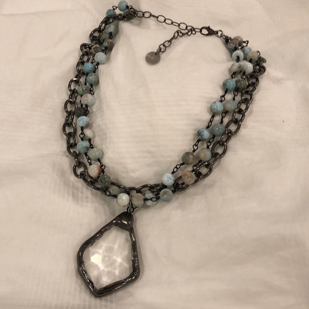 TRIPLE STRAND NECKLACE WITH PRISM PENDANT COSTUME EUC